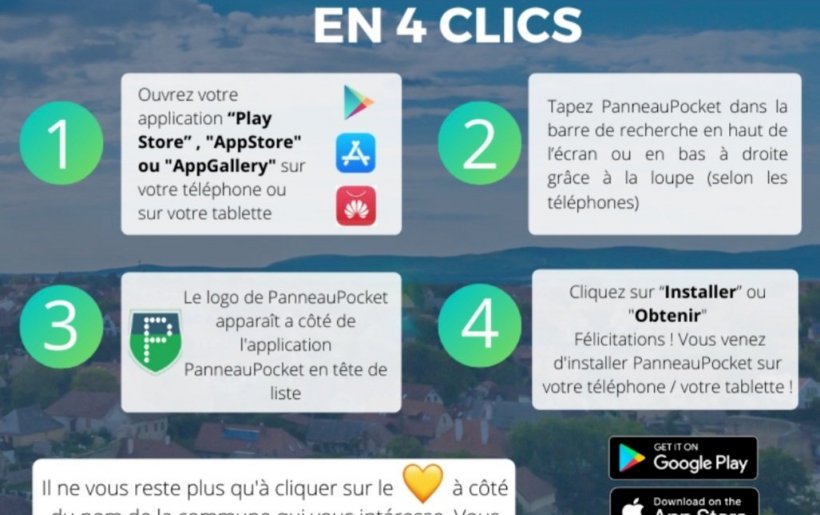 Appli PANNEAU POCKET. Plus d'infos dans l'onglet vie locale/actualités